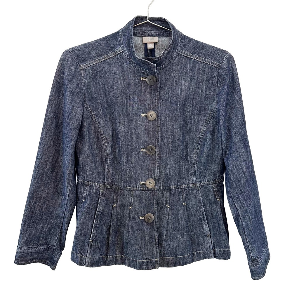 J. JILL 100% Cotton Pleated Peplum Denim Jean Jacket‎ • 8 P • blue • chic boho